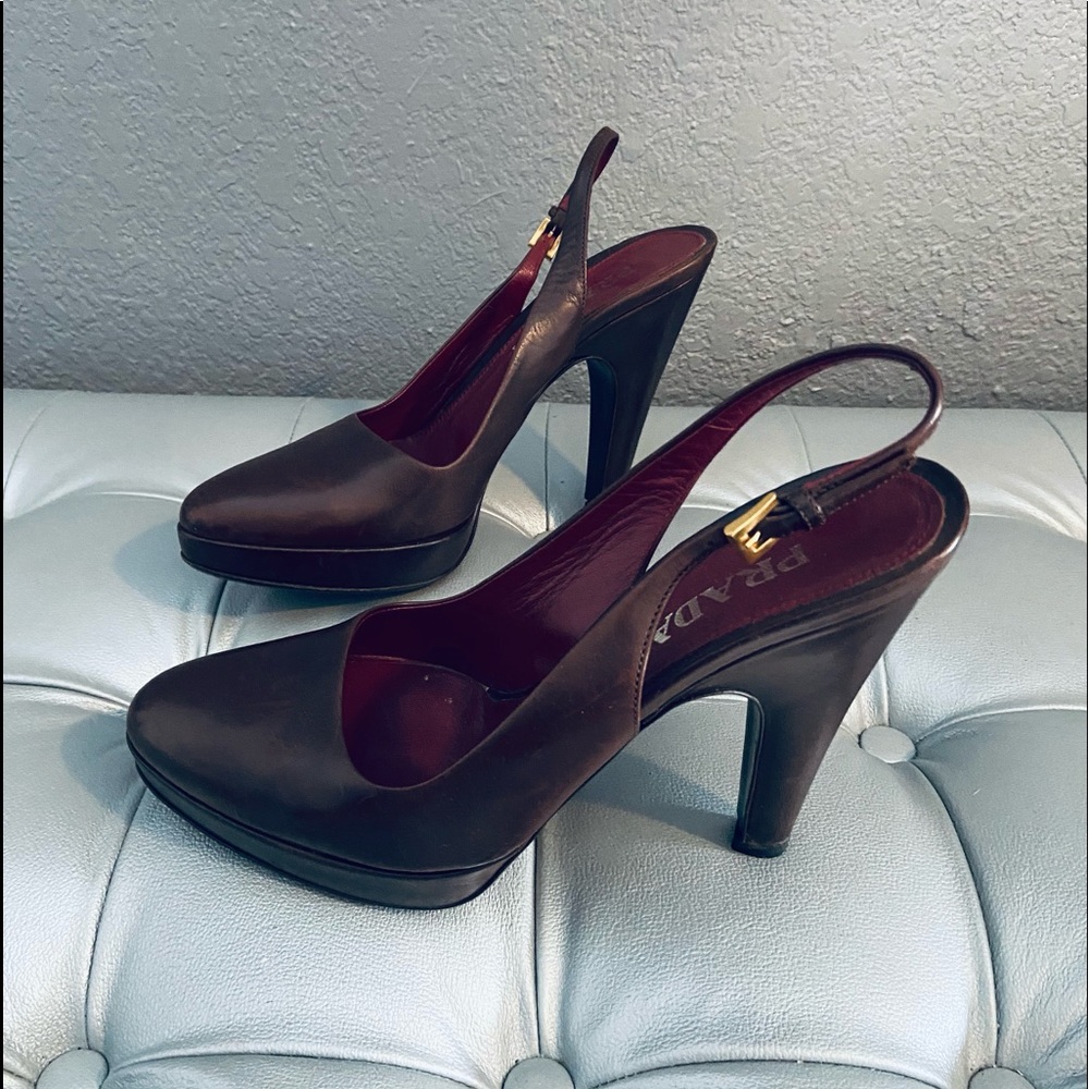 Prada Maroon Leather Closed Toe Slingback Pumps